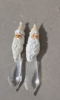 Vintage Dept 56 Father Frost Santa Icicle Ornaments Set of 2 Clear Prism